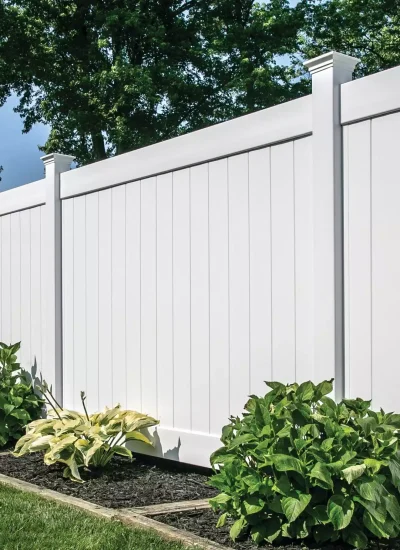 Vinyl backyard fence for a home in Western North Carolina